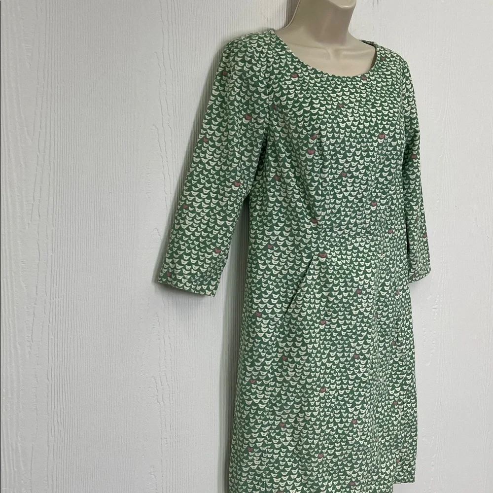 Boden - Hannah Corduroy Quarter Sleeve Green And Pink Bird Print Midi Dress 4R